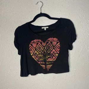 Black Crop Top with Pink and Yellow Tree Heart